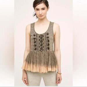 Anthropologie peasant Embellished Gray and Brown Peplum Tank Top
